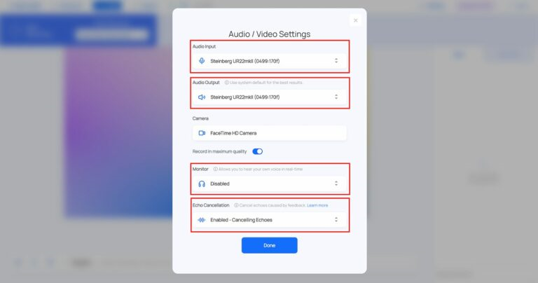 Audio / Video Settings in Zencastr