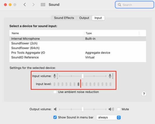 Input Volume System Preferences