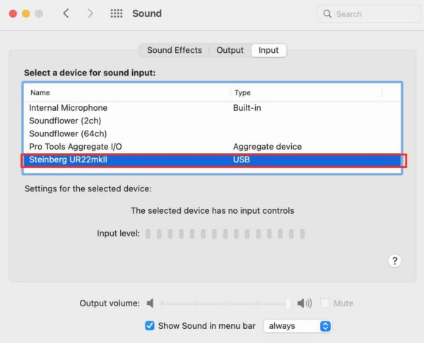 Output in System Preferences